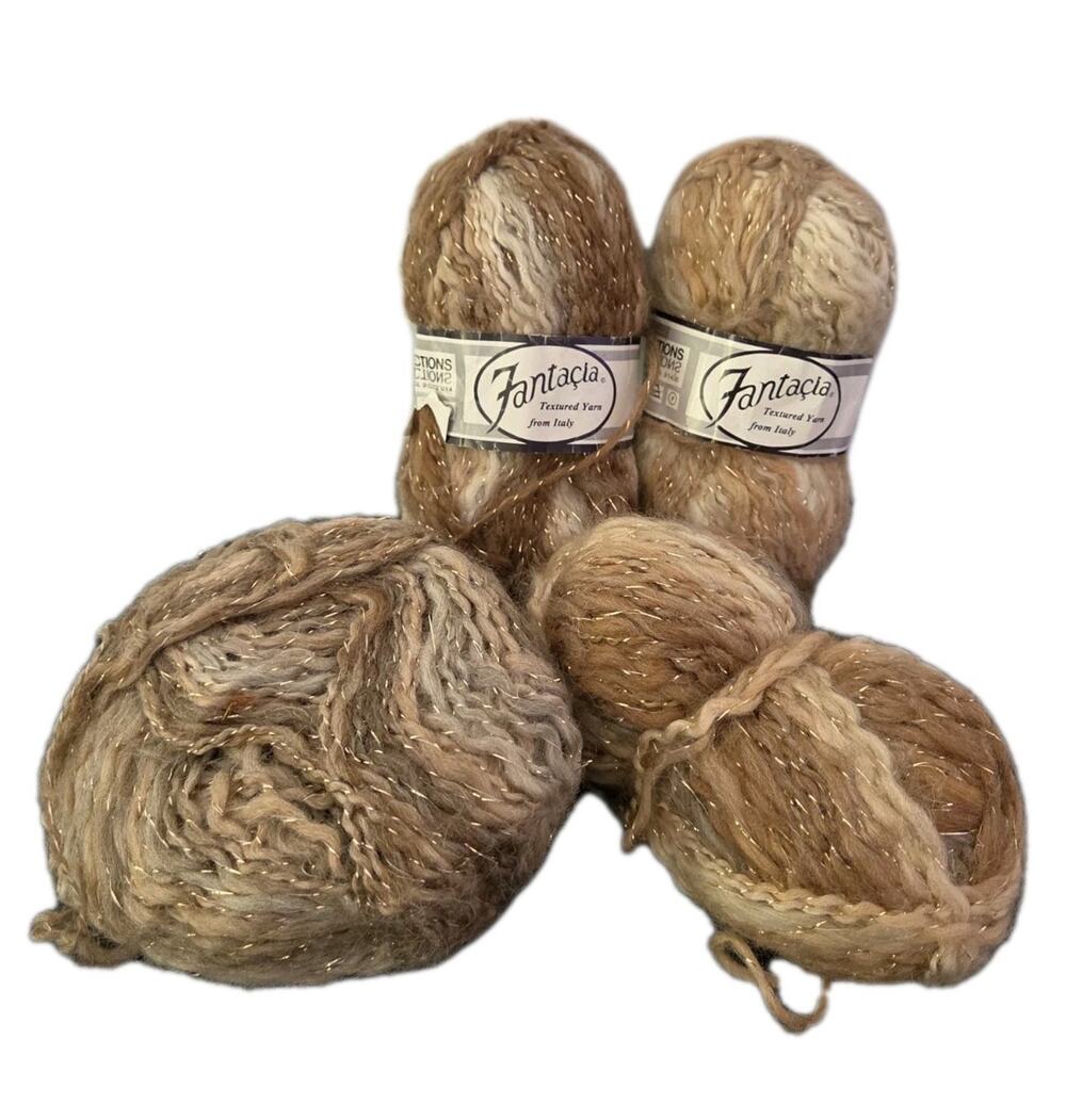 Lot of Vintage Fantacia Textured Yarn Italy Wool Lurex Neutral Beige Tones